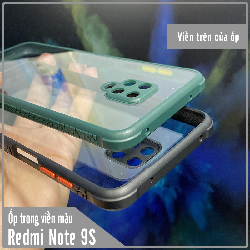 Ốp lưng cho Xiaomi Redmi Note 9S - Note 9 Pro trong viền màu che camera 4 Gốc chống sốc