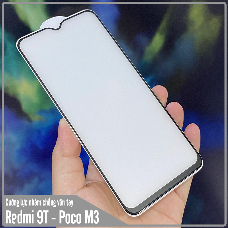 Kính cường lực cho Xiaomi Redmi 9T - Poco M3 chống vân tay Full viền Đen