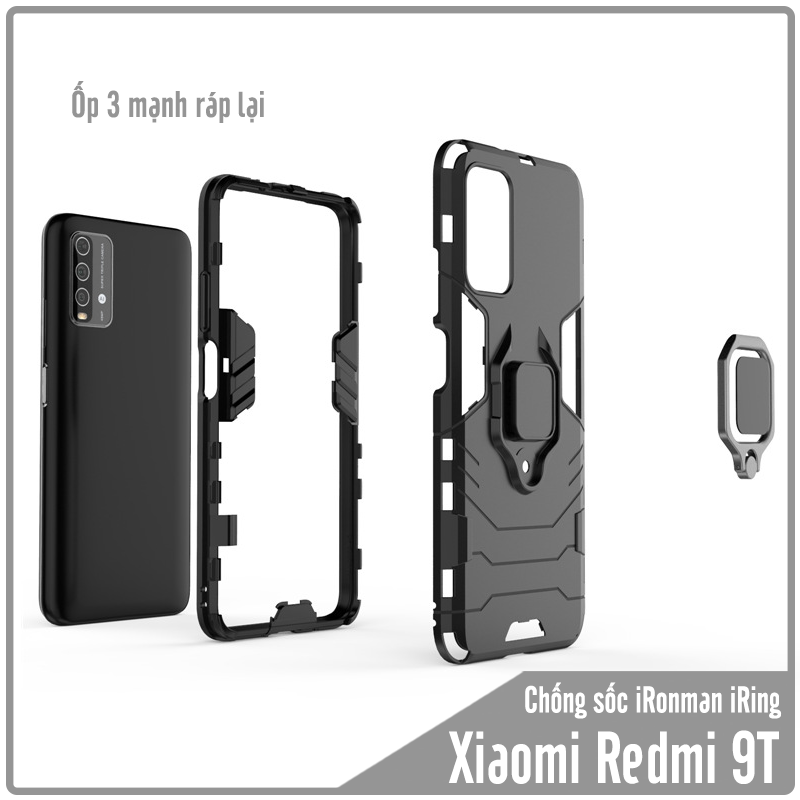 Ốp lưng cho Xiaomi Redmi 9T iRON MAN IRING Nhựa PC cứng viền dẻo chống sốc