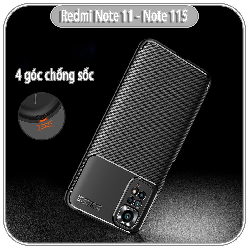 Ốp lưng cho Xiaomi Redmi Note 11 - Note 11S chống sốc Carbon Auto Focus