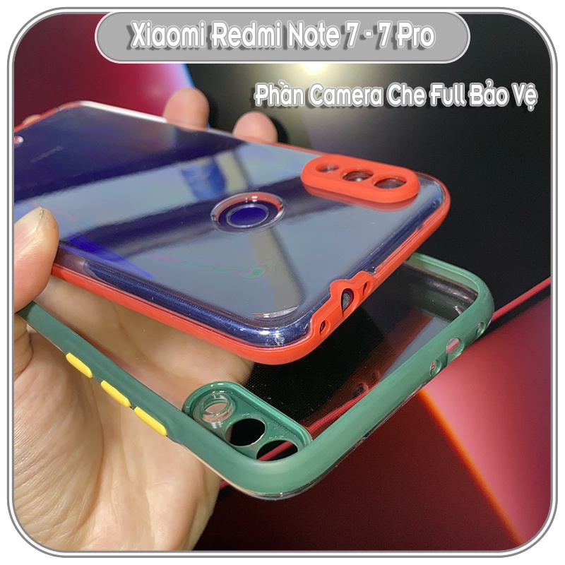 Ốp Lưng cho Xiaomi Redmi Note 7 - 7 Pro PC Trong Suốt Viền Màu Mỏng ,Che Camera