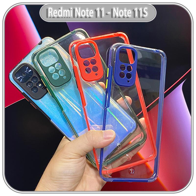 Ốp Lưng cho Xiaomi Redmi Note 11 - 11S 4G PC Trong Suốt Viền Màu Mỏng ,Che Camera