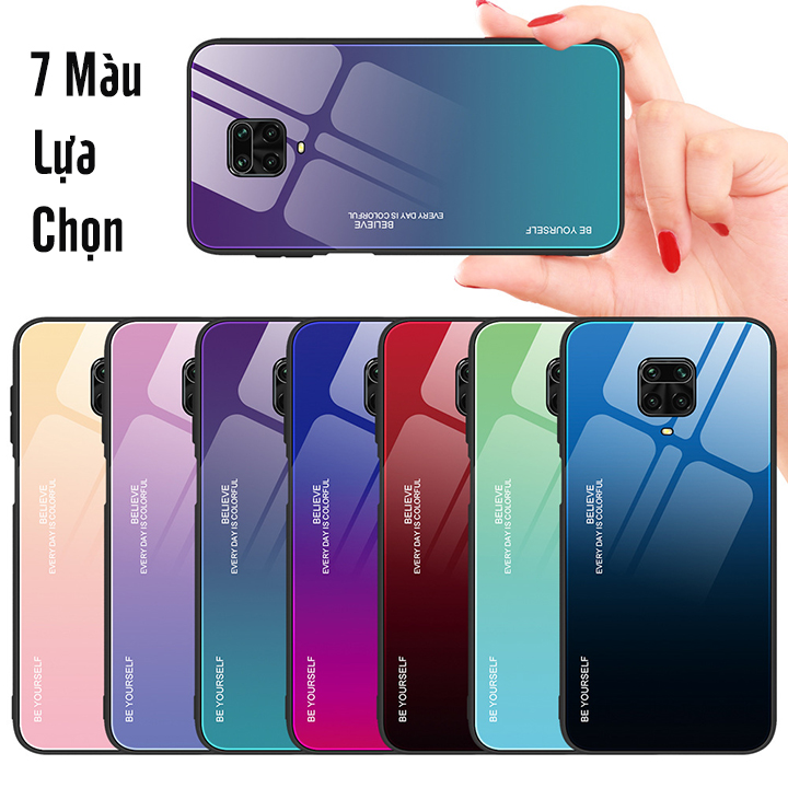 Ốp lưng cho Xiaomi Redmi Note 9S - Note 9 Pro gương cứng 2 màu Gradient Ver 2 , viền TPU dẻo đen