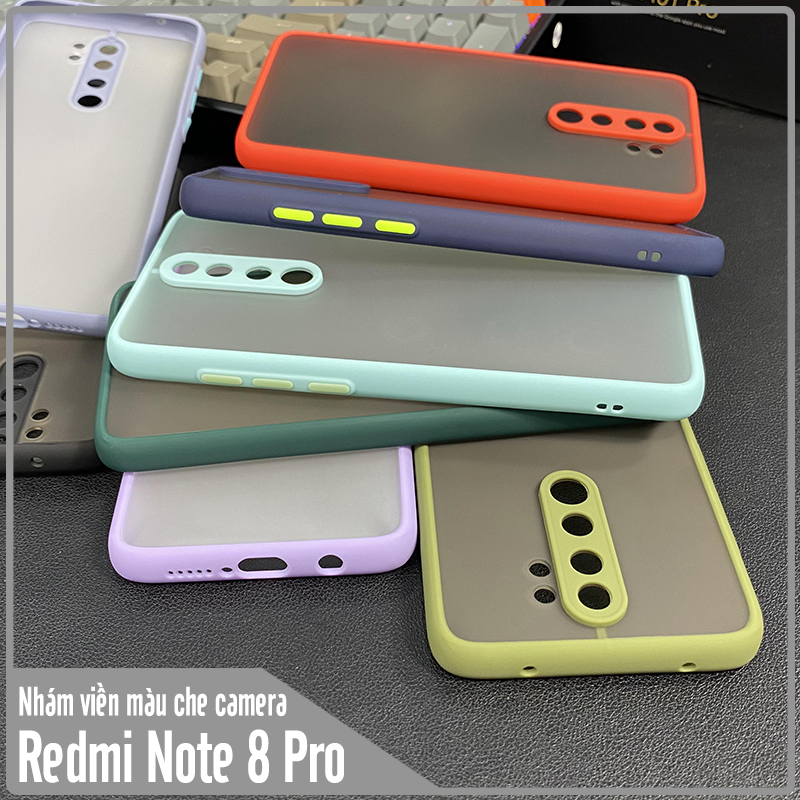 Ốp lưng cho Xiaomi Redmi Note 8 Pro trong nhám viền màu che camera