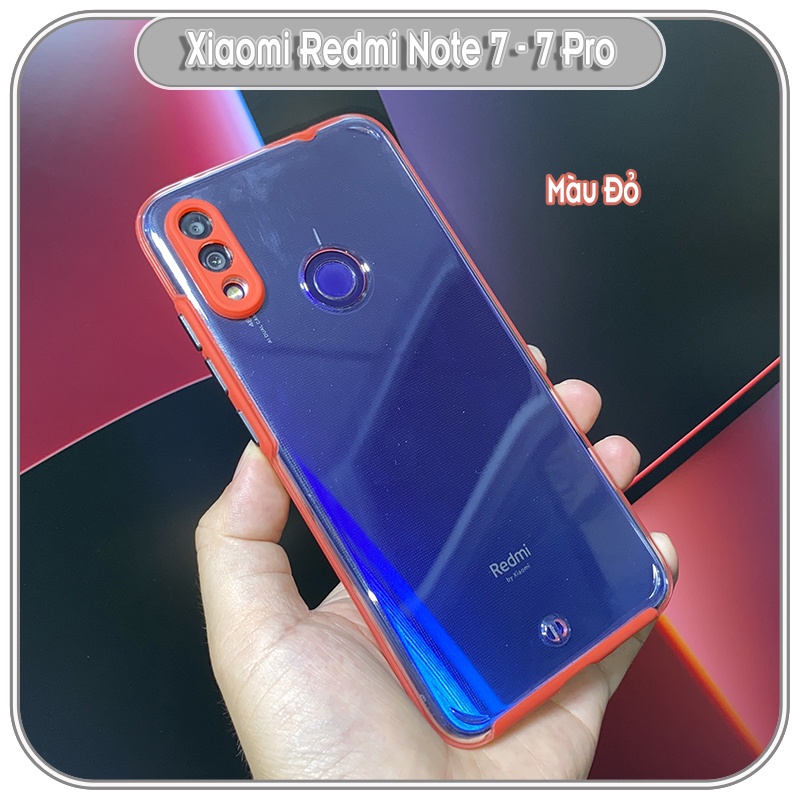 Ốp Lưng cho Xiaomi Redmi Note 7 - 7 Pro PC Trong Suốt Viền Màu Mỏng ,Che Camera