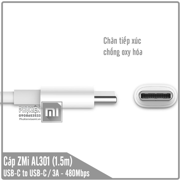 Cáp ZMI Type-C 2 đầu USB-C dài 1m5 - AL301, USB-C to USB-C / 3A - 480 Mbps