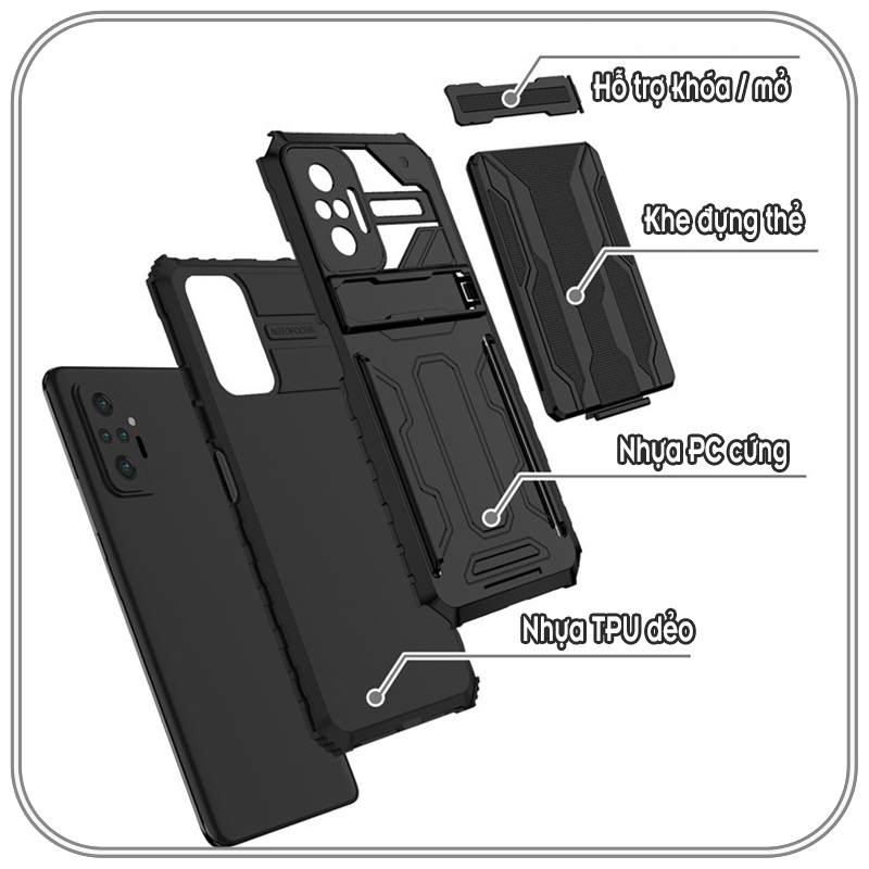 Ốp lưng 4 góc chống sốc cho Xiaomi Redmi Note 10 5G - Poco M3 Pro Card Holder đựng thẻ