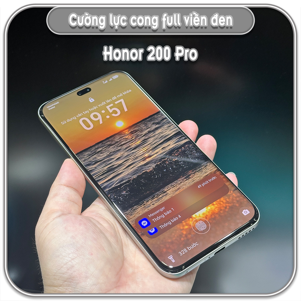 Cường lực Honor 200 Pro, full viền đen