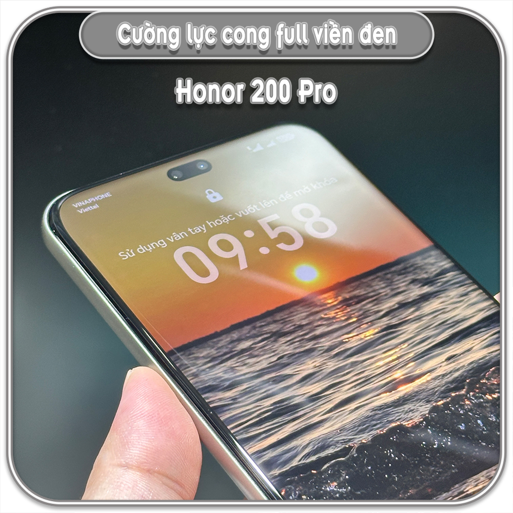 Cường lực Honor 200 Pro, full viền đen