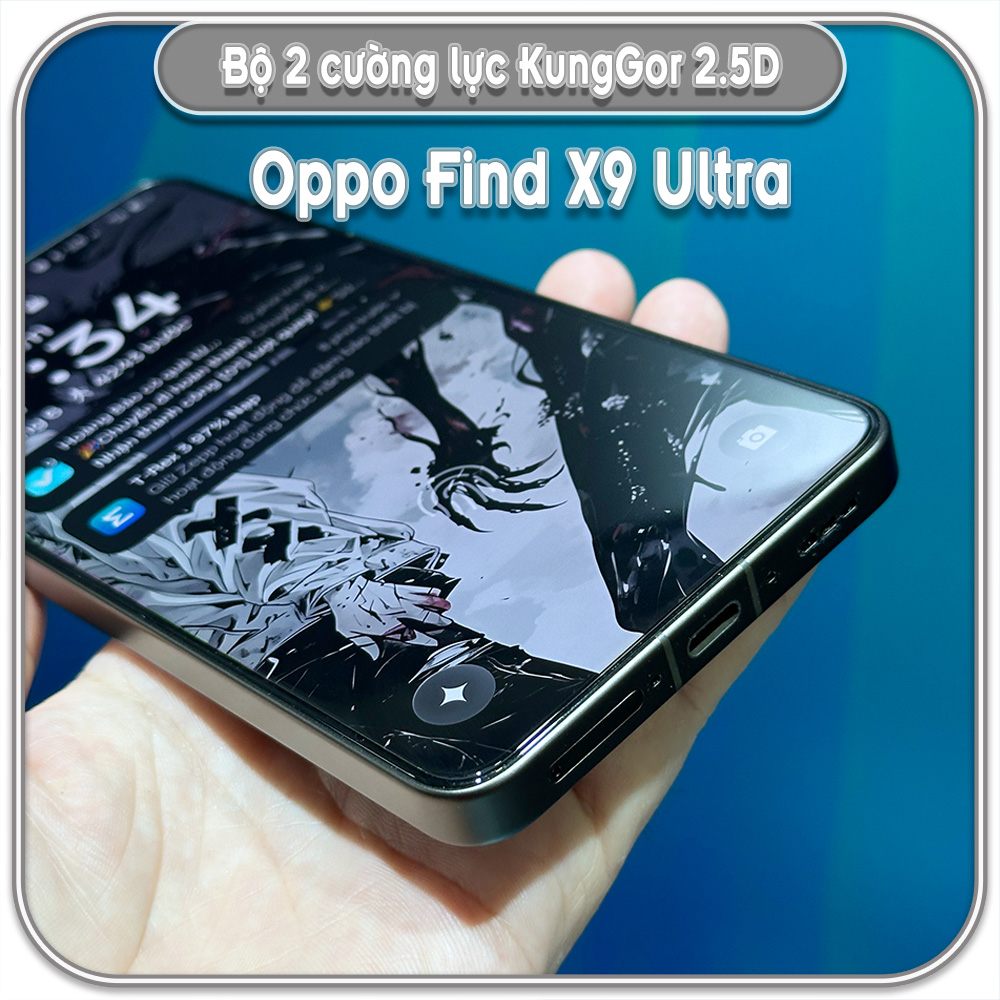 Bộ 2 Cường lực KungGor cho Oppo Find X9 Ultra, trong không viền đen