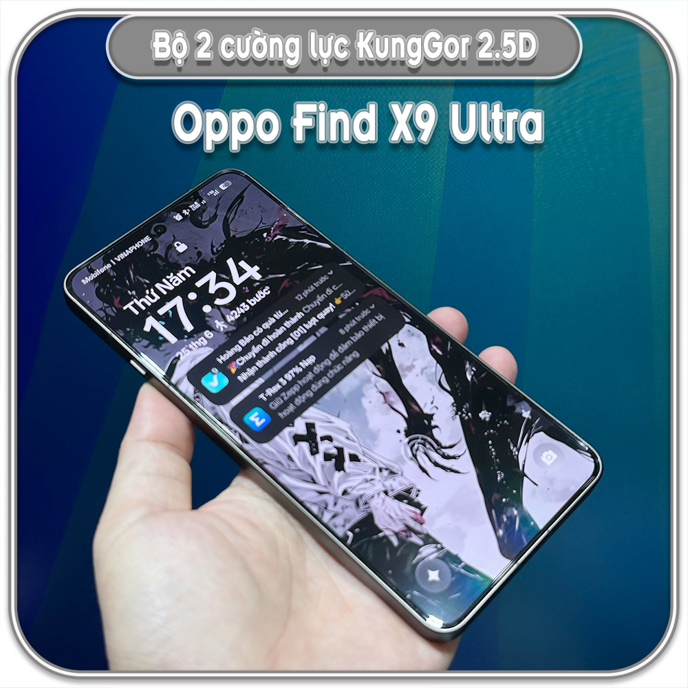 Bộ 2 Cường lực KungGor cho Oppo Find X9 Ultra, trong không viền đen