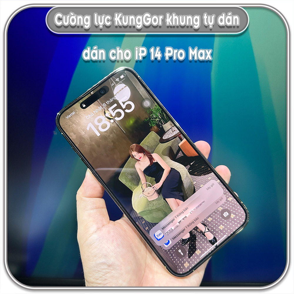 Cường lực KungGor có khung tự dán cho iPhone từ 12 đến 16 Pro Max