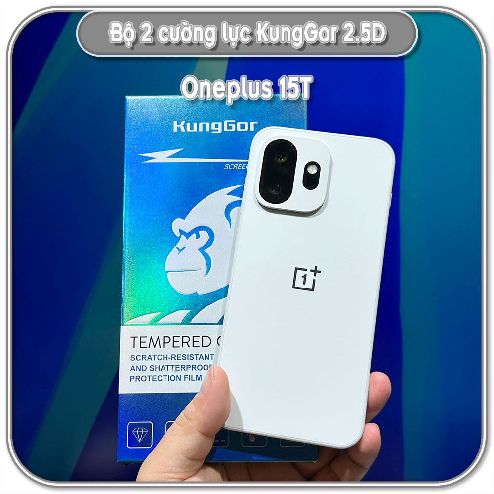 Cường lực KungGor cho Oneplus 15T, trong không viền đen bộ 2 miếng
