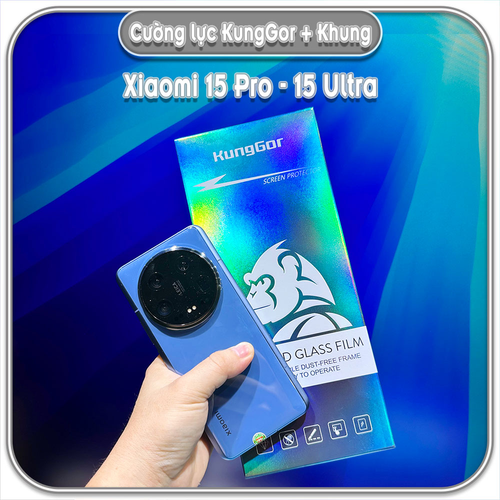 Cường lực khung tự dán Kunggor cho Xiaomi 15 Pro - 15 Ultra, có viền đen