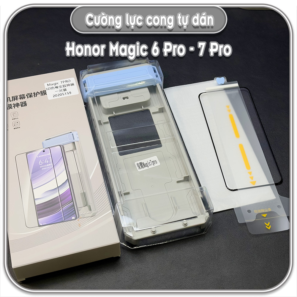 Cường lực cho Honor Magic 6 Pro - Magic 7 Pro, màn hình cong kèm khung tự dán