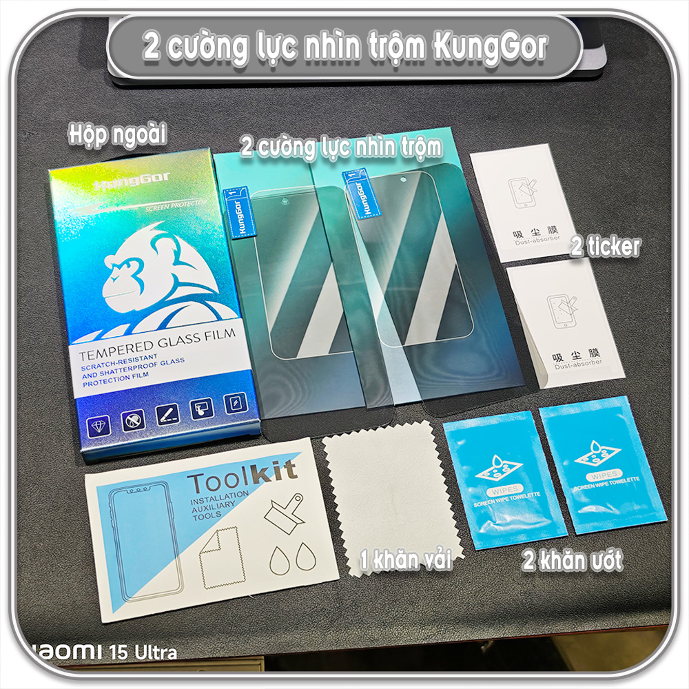 Cường lực nhìn trộm KungGor cho Xiaomi 14T - 14T Pro, không viền đen bộ 2 miếng