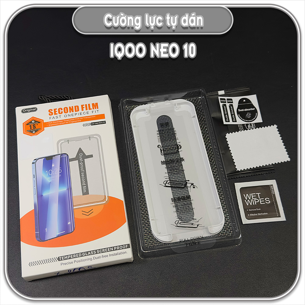 Cường lực trong cho IQOO Neo 10, không viền đen kèm khung tự dán