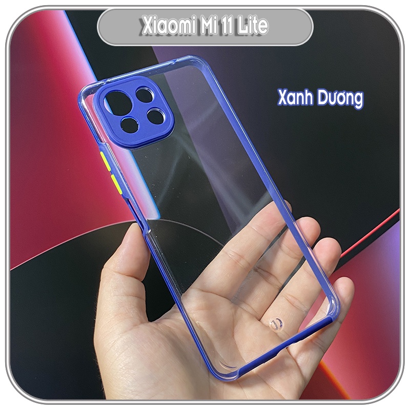 Ốp Lưng cho Xiaomi Mi 11 Lite 4G - 5G - NE PC Trong Suốt Viền Màu Mỏng ,Che Camera