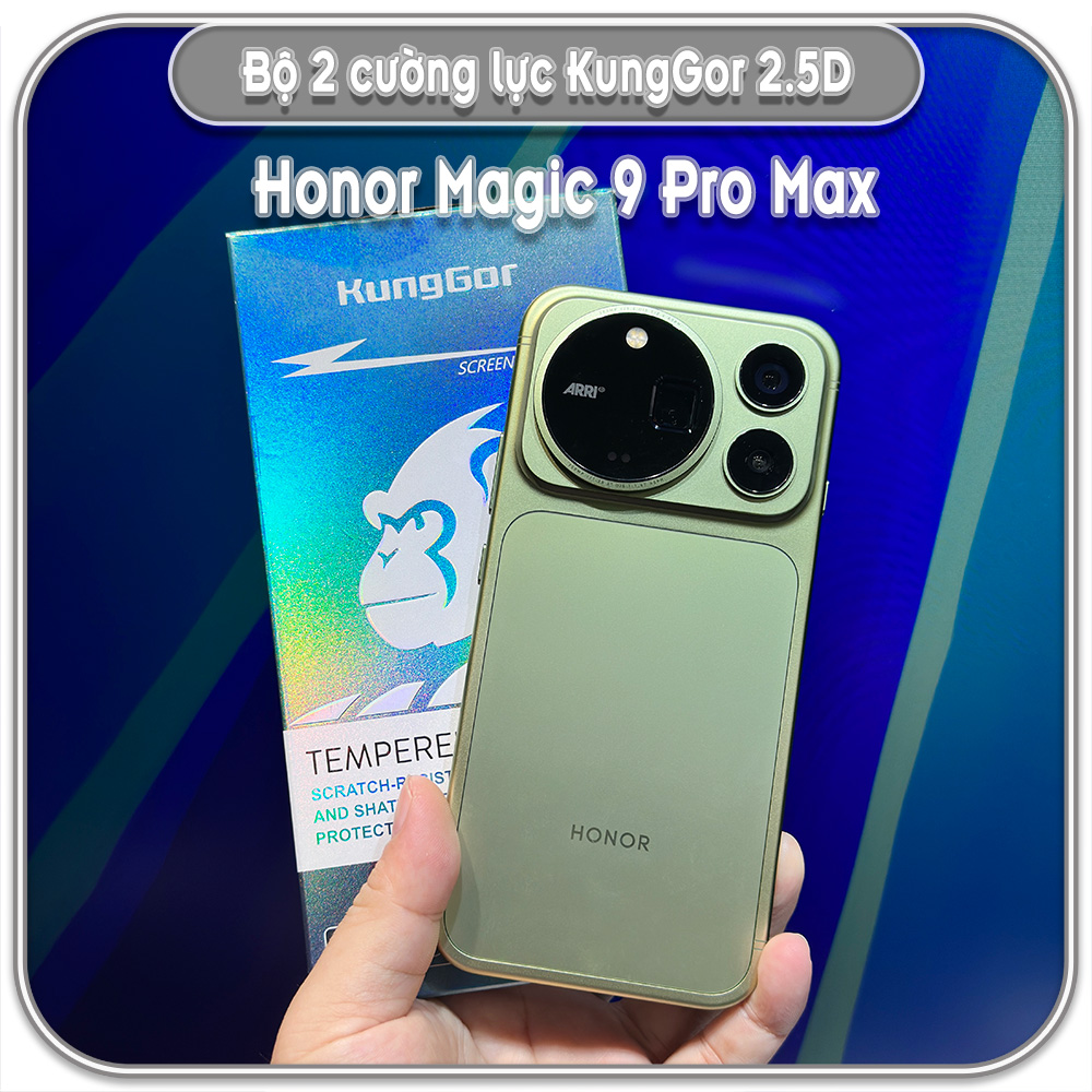 Dán cường lực cho Honor Magic 9 Pro Max, bộ 2 miếng KungGor trong không viền đen