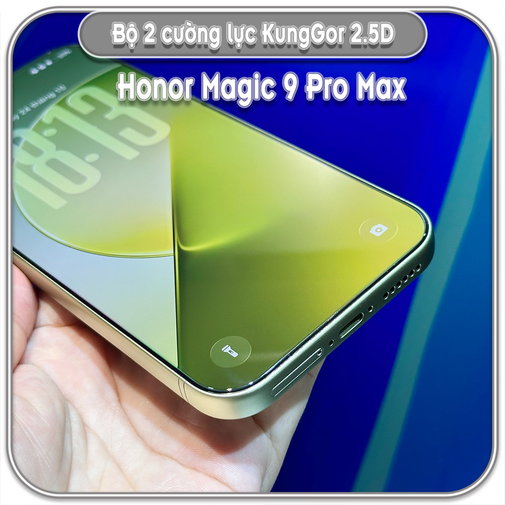 Dán cường lực cho Honor Magic 9 Pro Max, bộ 2 miếng KungGor trong không viền đen