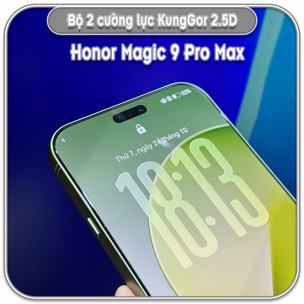 Dán cường lực cho Honor Magic 9 Pro Max, bộ 2 miếng KungGor trong không viền đen