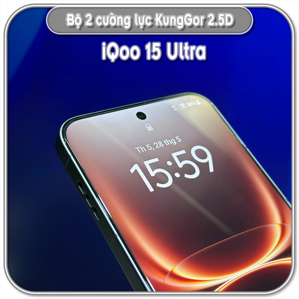 Cường lực KungGor cho iQoo 15 Ultra, trong không viền đen bộ 2 miếng