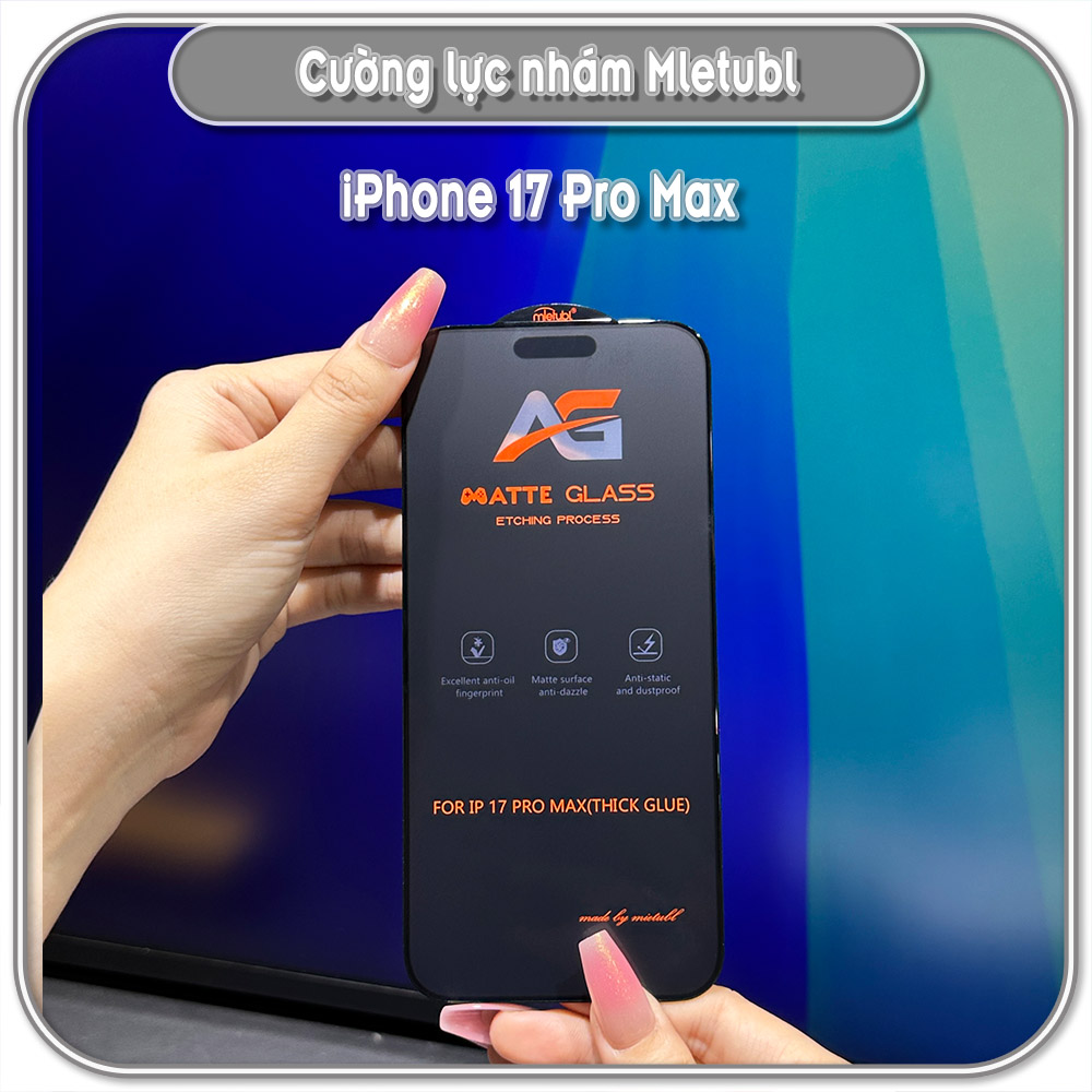 Cường lực Mletubl cho iPhone 17 Pro - 17 Pro Max - iPhone Air, nhám hạn chế vân tay Full viền Đen