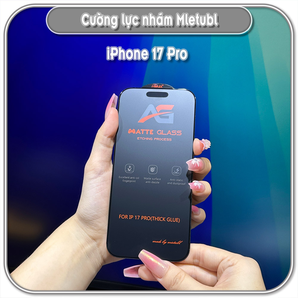 Cường lực Mletubl cho iPhone 17 Pro - 17 Pro Max - iPhone Air, nhám hạn chế vân tay Full viền Đen