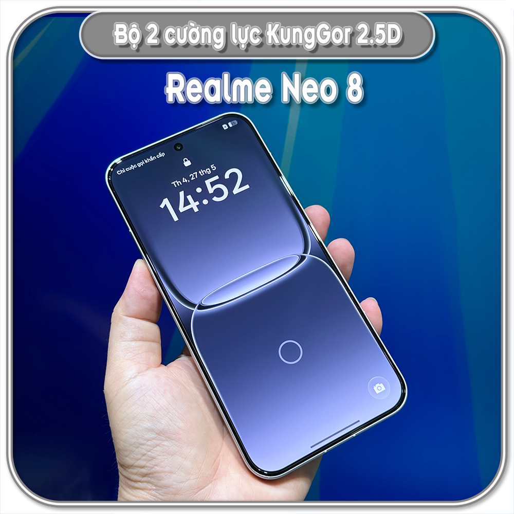 Cường lực KungGor cho Realme Neo 8, trong không viền đen bộ 2 miếng
