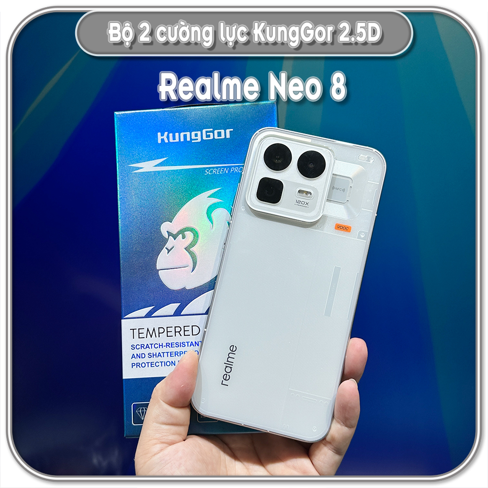 Cường lực KungGor cho Realme Neo 8, trong không viền đen bộ 2 miếng