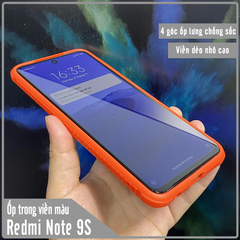 Ốp lưng cho Xiaomi Redmi Note 9S - Note 9 Pro trong viền màu che camera 4 Gốc chống sốc