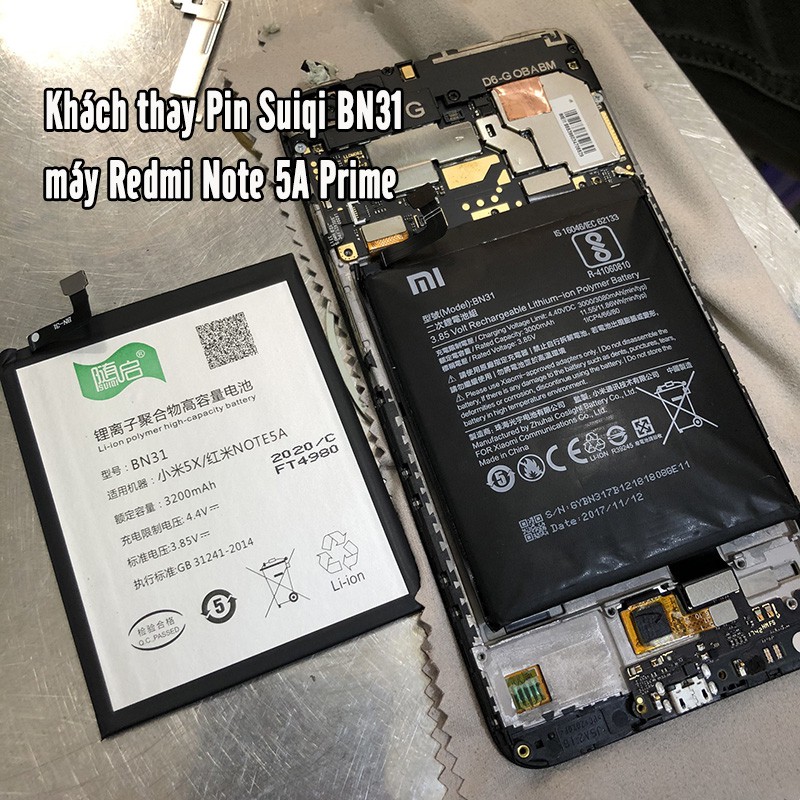 Pin Suiqi Li-ion thay thế cho Xiaomi Redmi Note 9S BN55 5200mAh - Note 9 Pro BN52