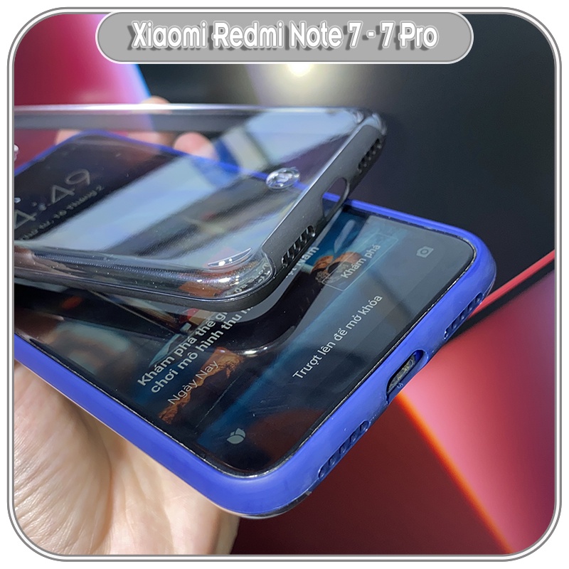 Ốp Lưng cho Xiaomi Redmi Note 7 - 7 Pro PC Trong Suốt Viền Màu Mỏng ,Che Camera