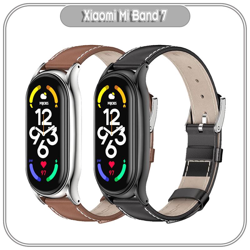 Dây da mặt kim loại cho Xiaomi Miband 7 hãng Mijobs