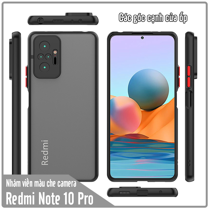 Ốp lưng cho Xiaomi Redmi Note 10 Pro nhám viền màu che camera