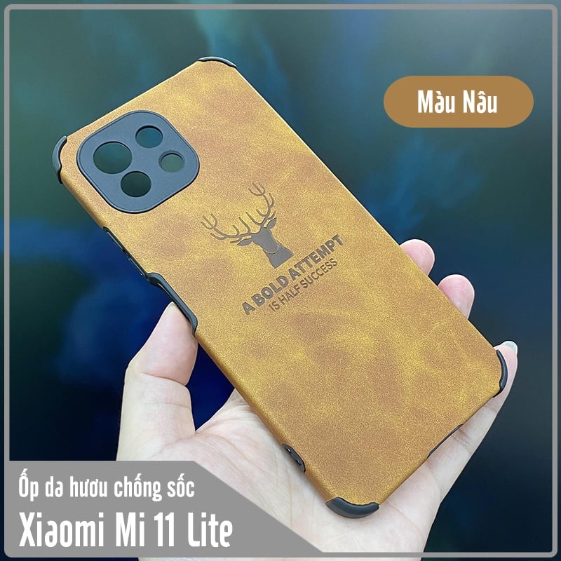 Ốp lưng cho Xiaomi Mi 11 Lite 4G - 5G da hươu 4 góc chống sốc