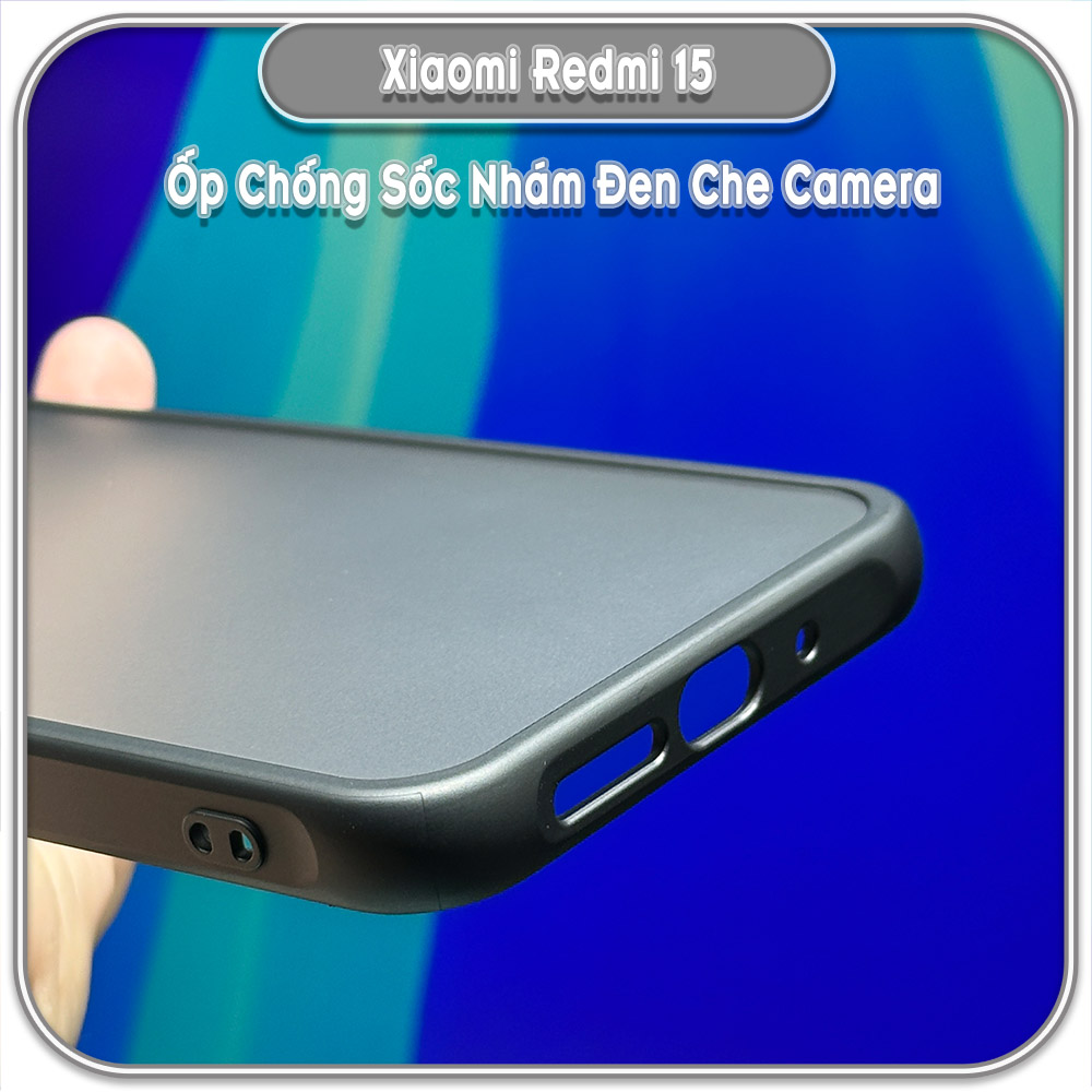 Ốp lưng chống sốc nhám đen che camera cho Redmi 15