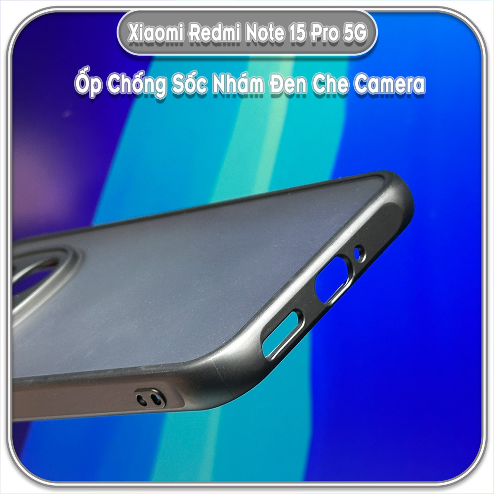 Ốp lưng chống sốc nhám đen che camera cho Redmi Note 15 Pro 5G
