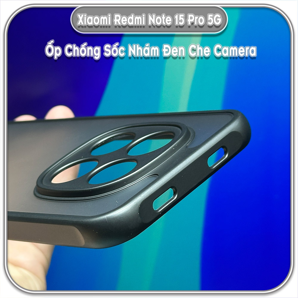 Ốp lưng chống sốc nhám đen che camera cho Redmi Note 15 Pro 5G