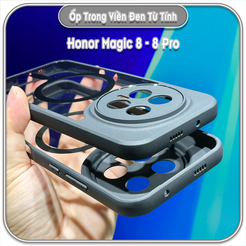 Ốp trong viền đen cho Honor Magic 8 - 8 Pro, có nam châm sạc từ tính