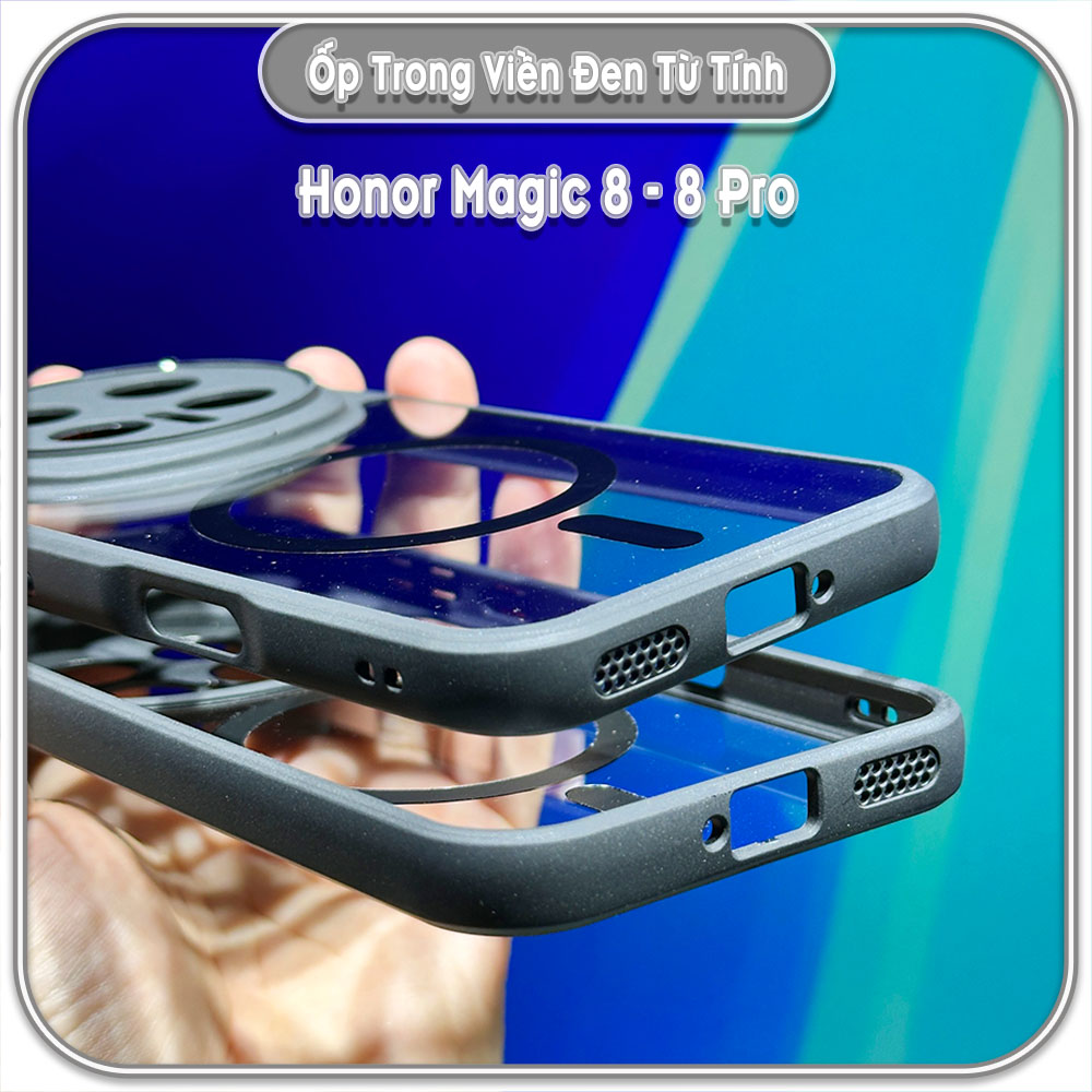 Ốp trong viền đen cho Honor Magic 8 - 8 Pro, có nam châm sạc từ tính