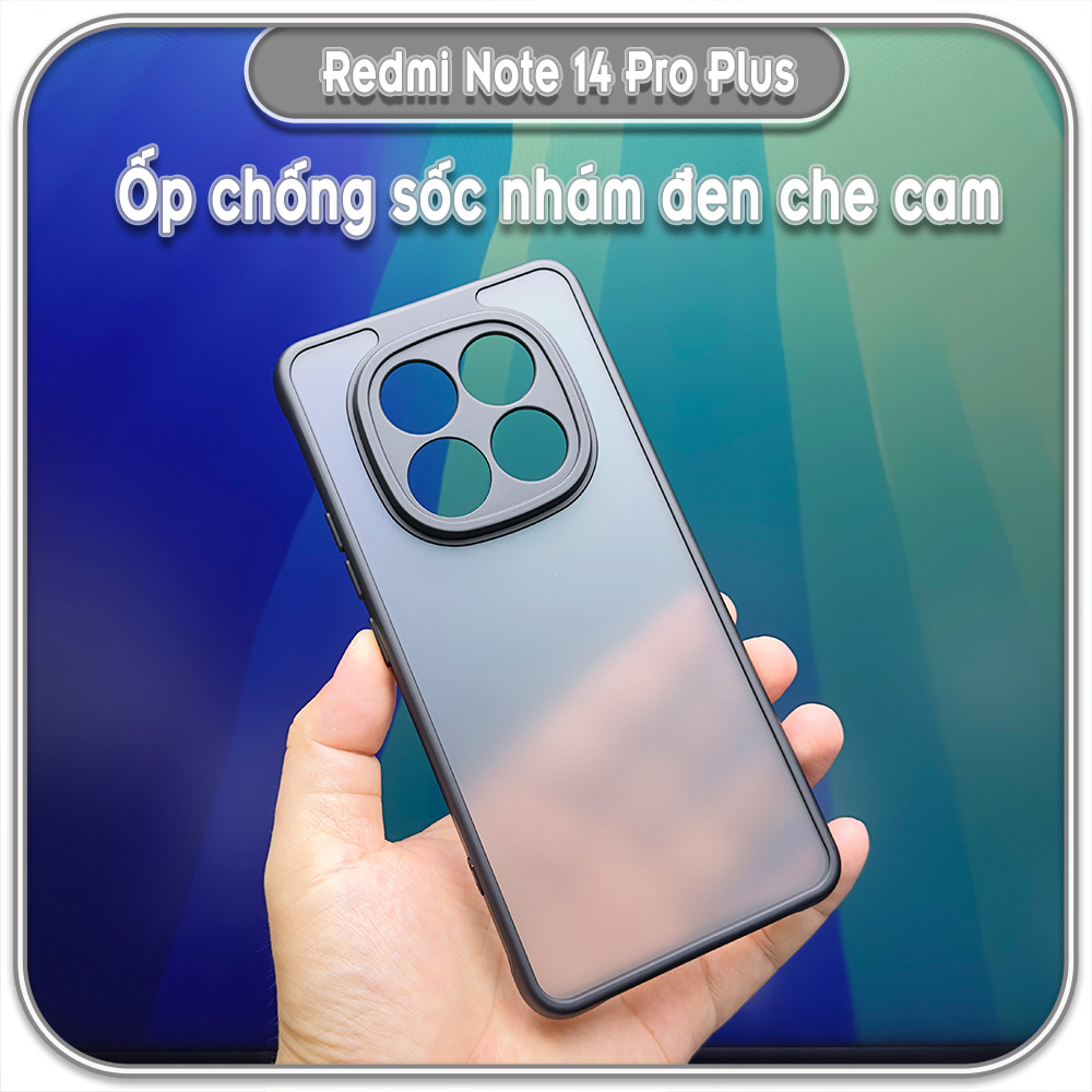 Ốp lưng chống sốc Redmi Note 14 Pro Plus, nhám đen che camera