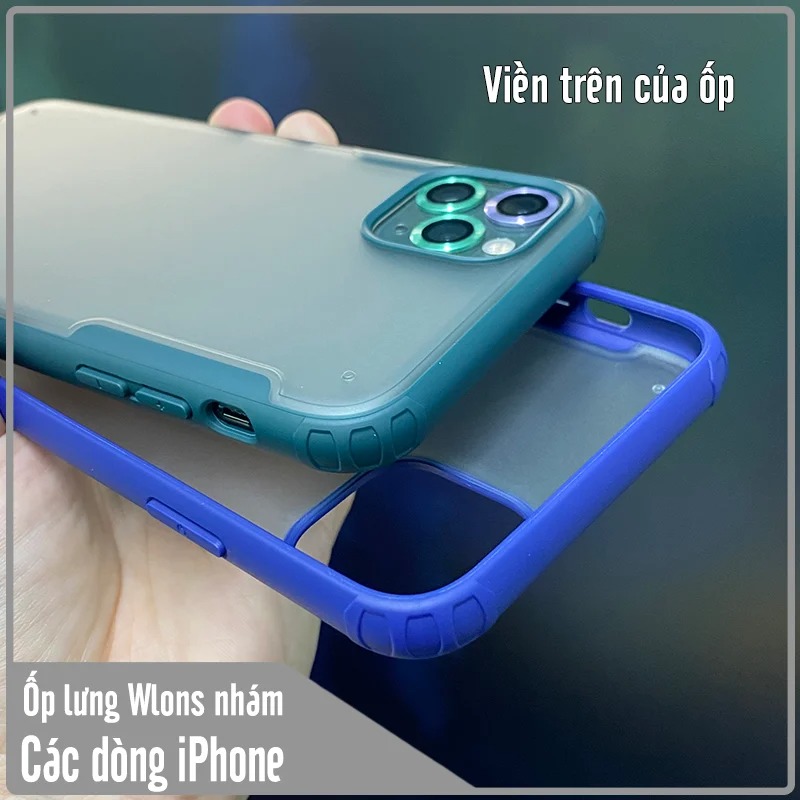 Ốp lưng chống sốc cho iPhone 12-12 Pro-12 Pro Max-11-11 Pro-11 Pro Max-X-XS-XR-XS Max-7Plus-8Plus nhám viền màu WLONS