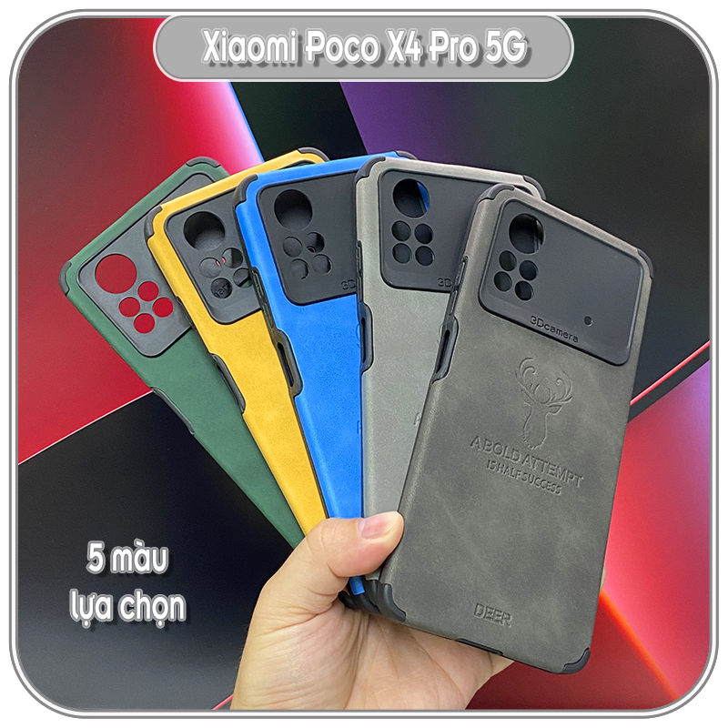 Ốp lưng cho Xiaomi Poco X4 Pro 5G da hươu 4 góc chống sốc