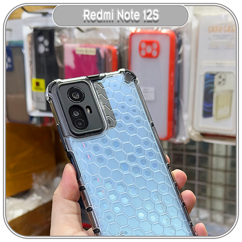 Ốp chống sốc Redmi Note 12S, lưng tổ ong PC trong không ố vàng, viền TPU dẻo đen