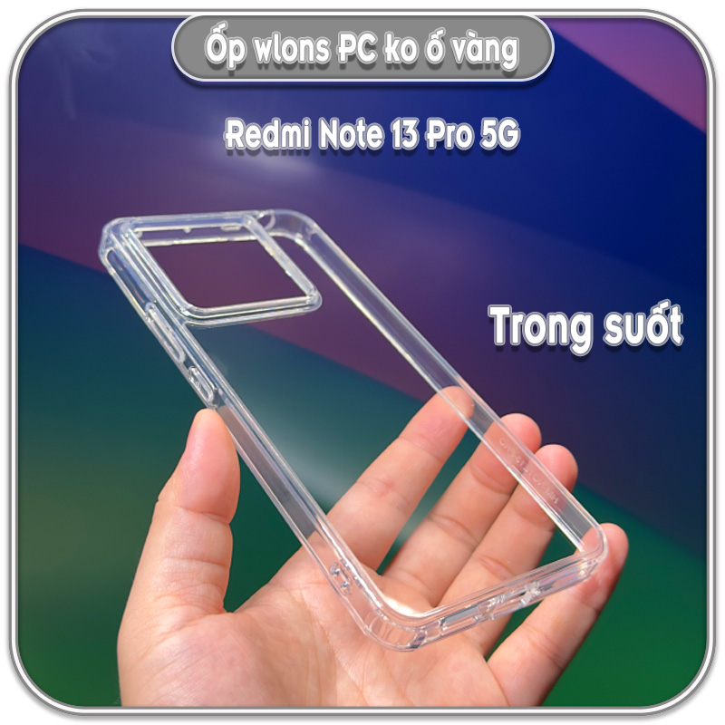 Ốp chống sốc wlons cho Redmi Note 13 Pro 5G, lưng PC không ố vàng