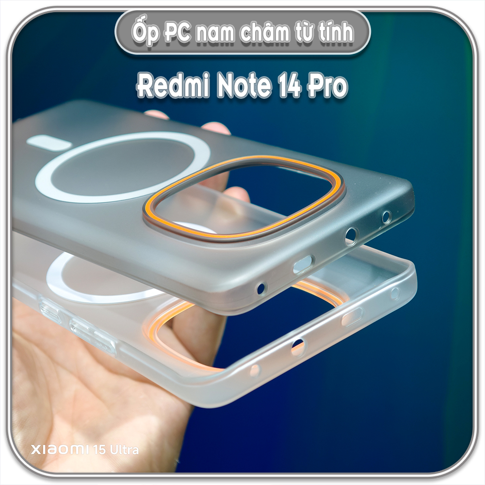 Ốp PC mỏng cho Redmi Note 14 Pro, có nam châm sạc từ tính