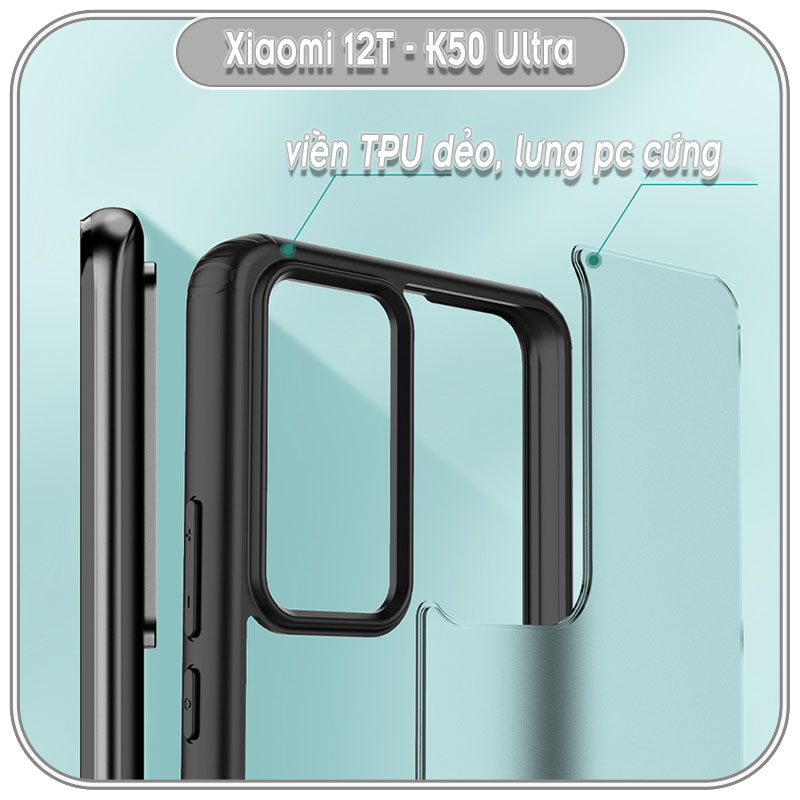 Ốp chống sốc wlons cho Xiaomi 12T - Redmi K50 Ultra, lưng PC không ố vàng