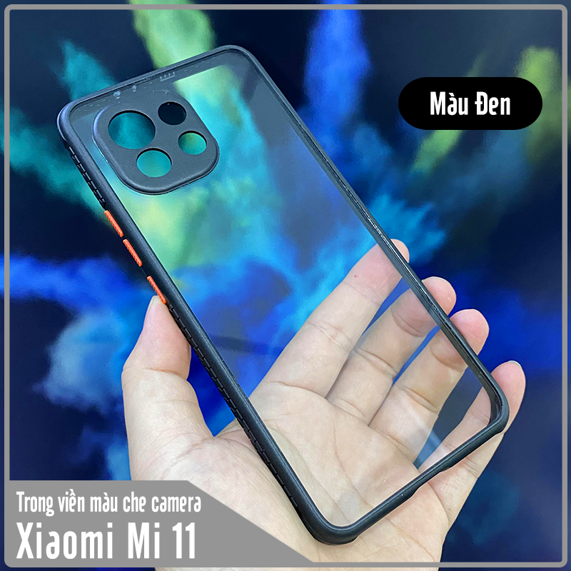 Ốp lưng cho Xiaomi Mi 11 trong viền màu che camera 4 Góc chống sốc