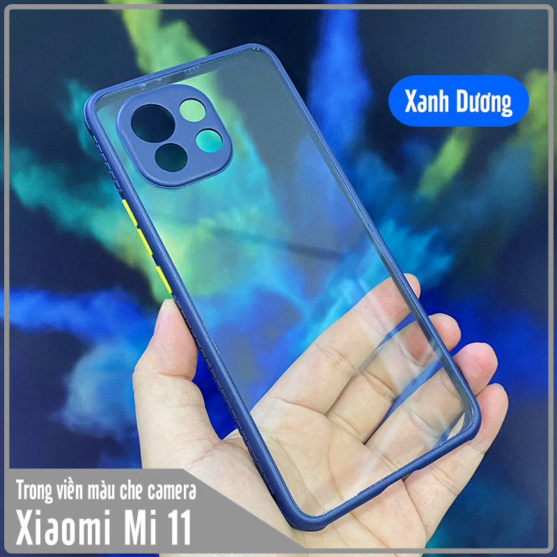 Ốp lưng cho Xiaomi Mi 11 trong viền màu che camera 4 Góc chống sốc